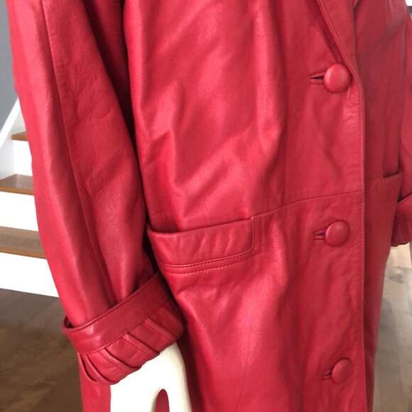 Vintage Jacqueline Ferrar Long Red Soft Genuine Leather Coat size medium - Picture 7 of 12